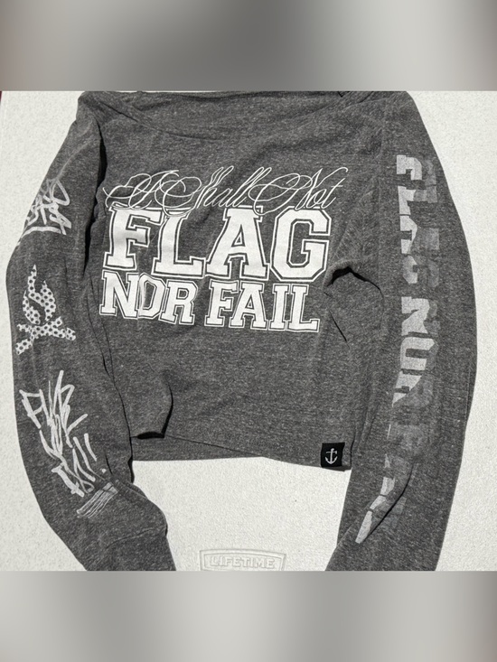 flag nor fail Tops - Flag Nor Fail Grey Small wide neck Long Sleeve Crop Top